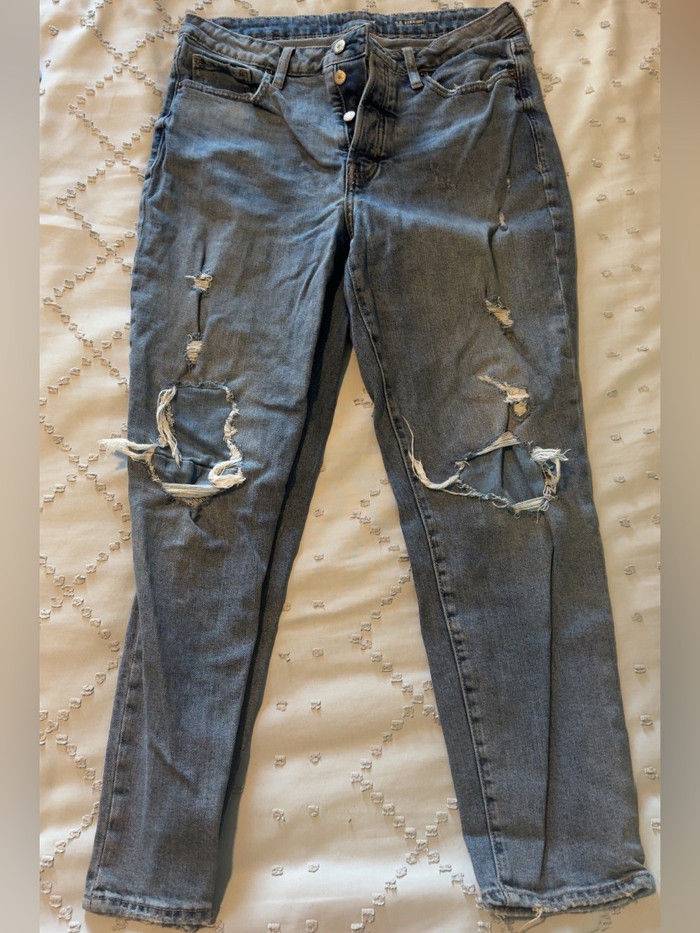 Old Navy OG straight button fly Distressed Women's High-Rise Slim Jeans - Blue
